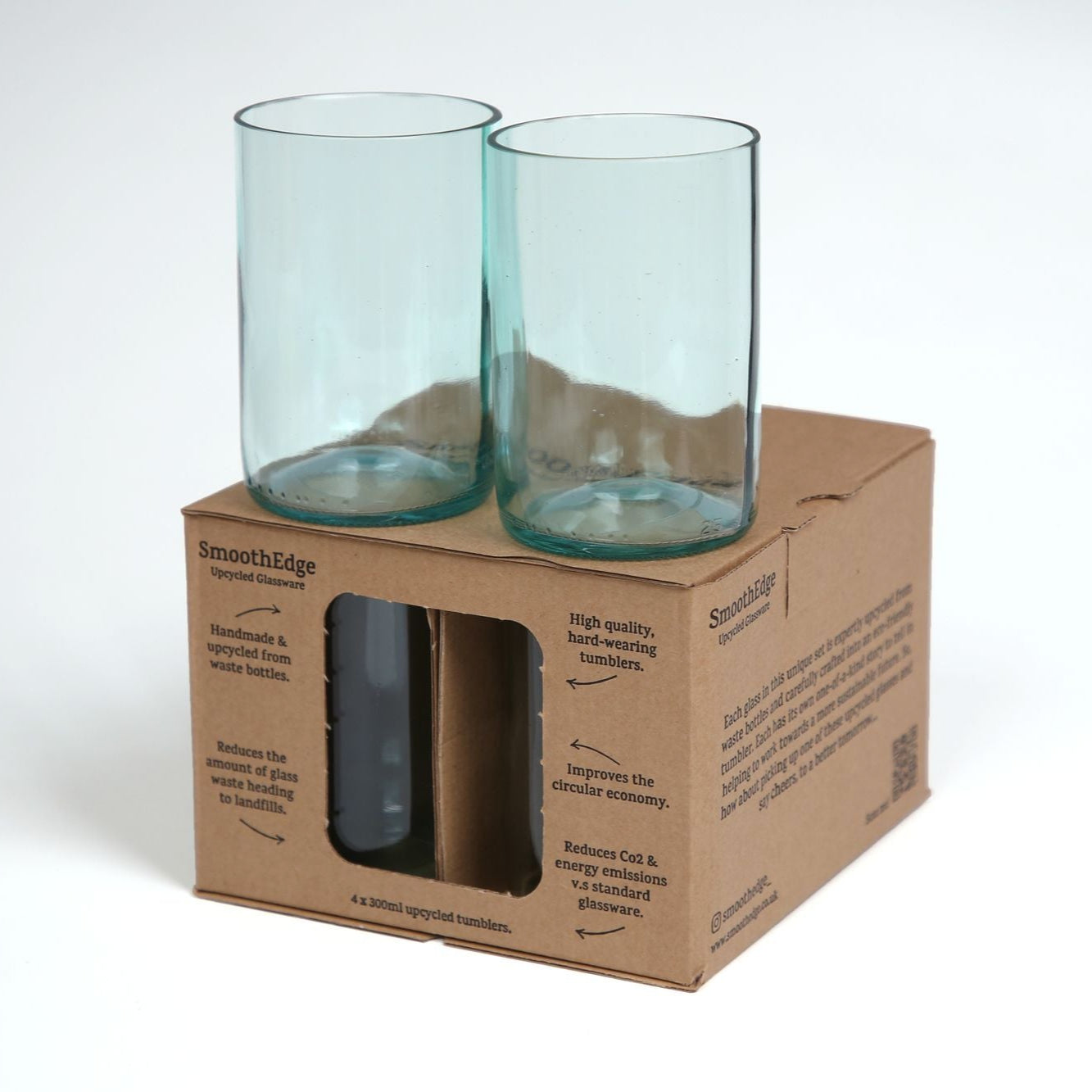 Glasses tumblers made from waste wine bottles.