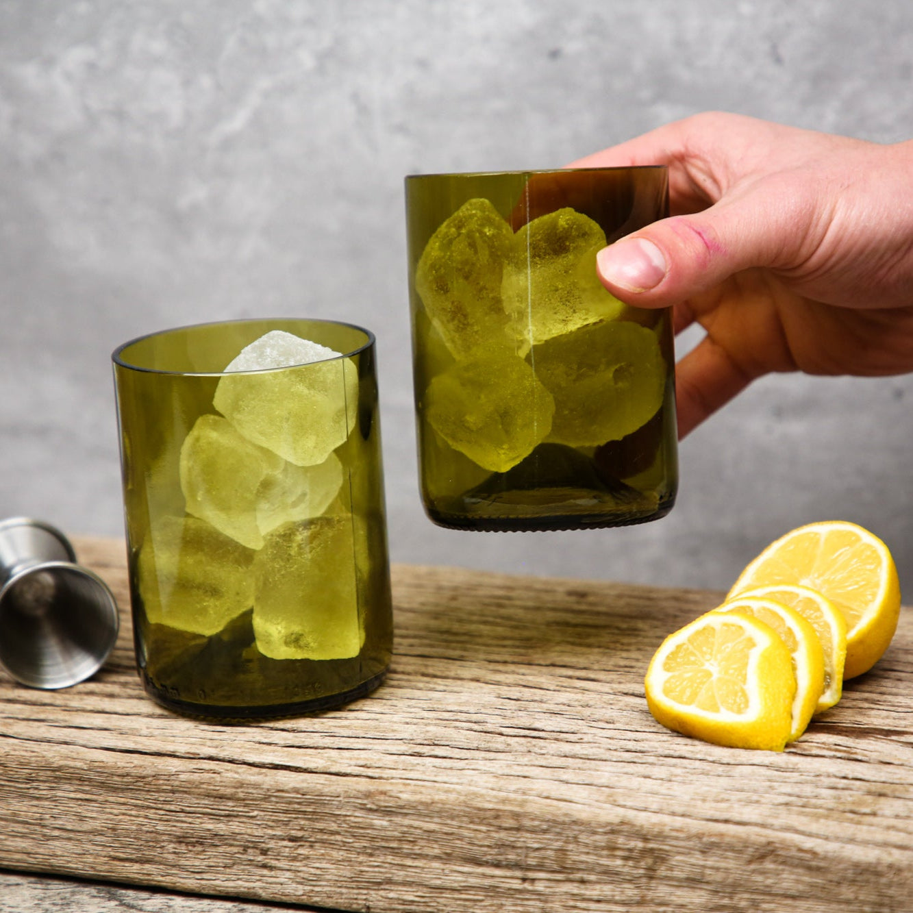 Upcycled Tumblers made from waste wine bottles.