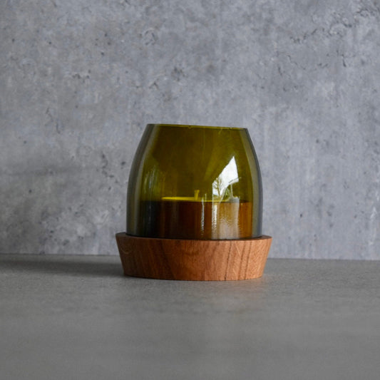 Upcycled wine bottle made into tea-light